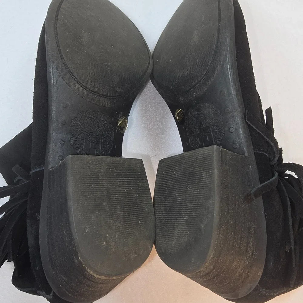 Womens Suede Fringe Ankle Boots Black‎ Western Boho Chic Classic Festival Sz 6.5